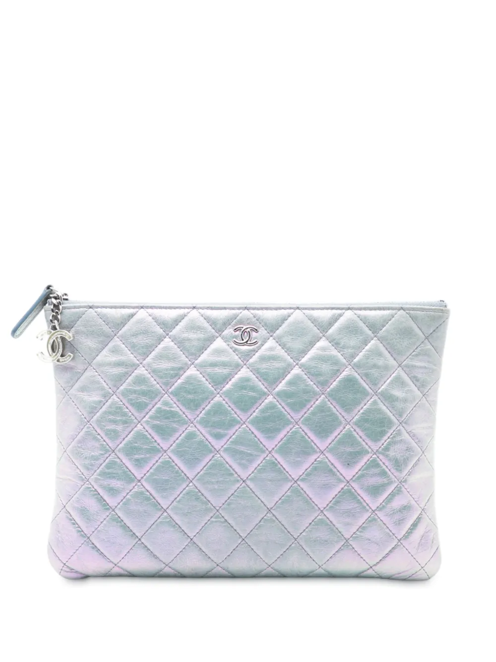 CHANEL Pre-Owned 2019 Medium Quilted Metallic Aged Calfskin O Case clutch bag - Argento