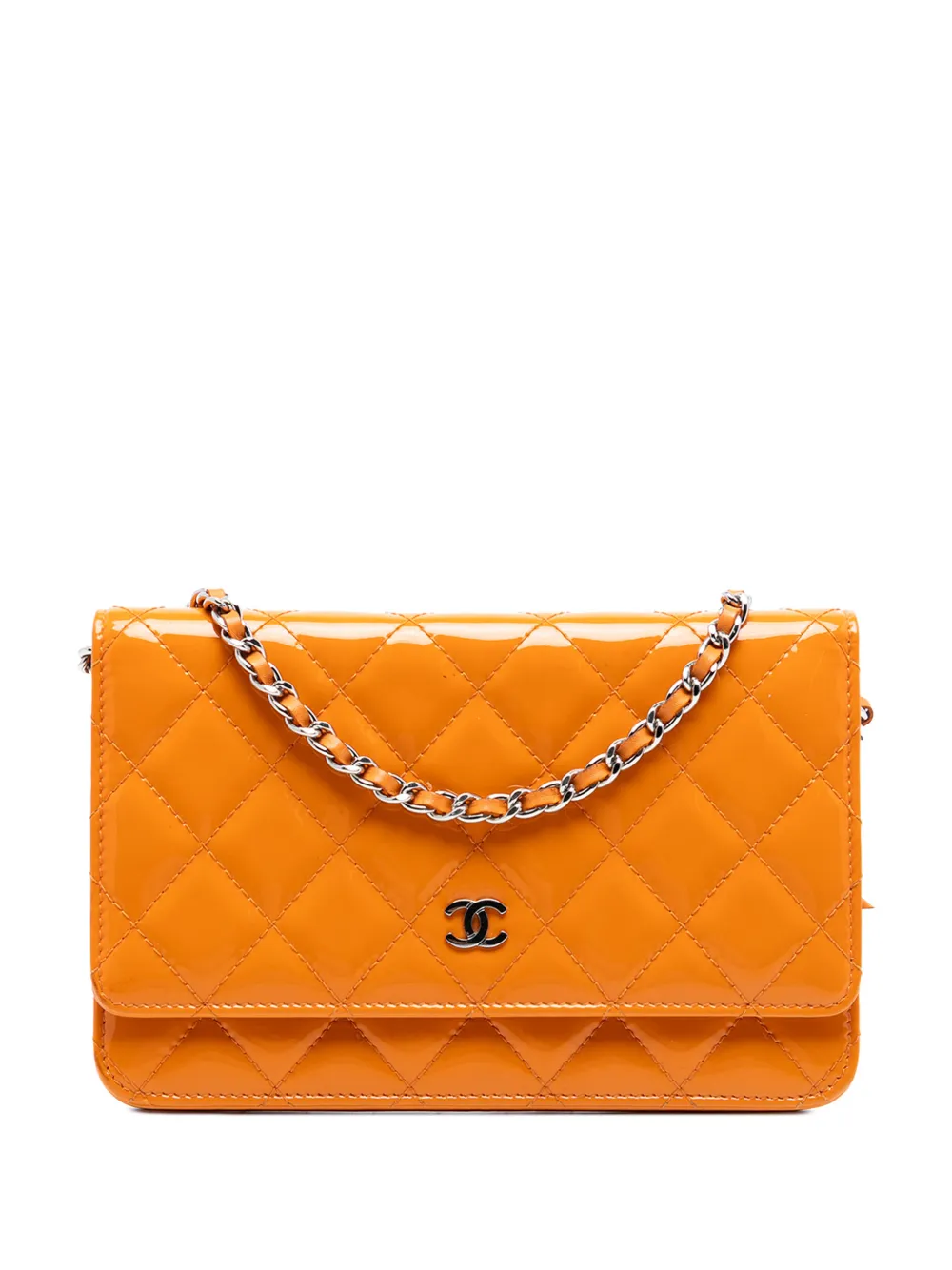 CHANEL Pre-Owned 2014-2015 CC Quilted Patent Wallet on Chain crossbody bag - Arancione