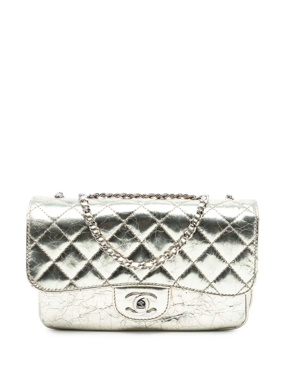 CHANEL Pre-Owned Borsa a spalla Clams Pocket piccola in pelle di vitello craquelé metallizzata con battente 2012 - Oro