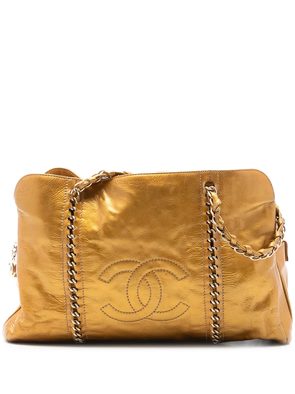 CHANEL Pre-Owned 2006-2008 Metallic Patent Luxe Ligne tote bag - Oro