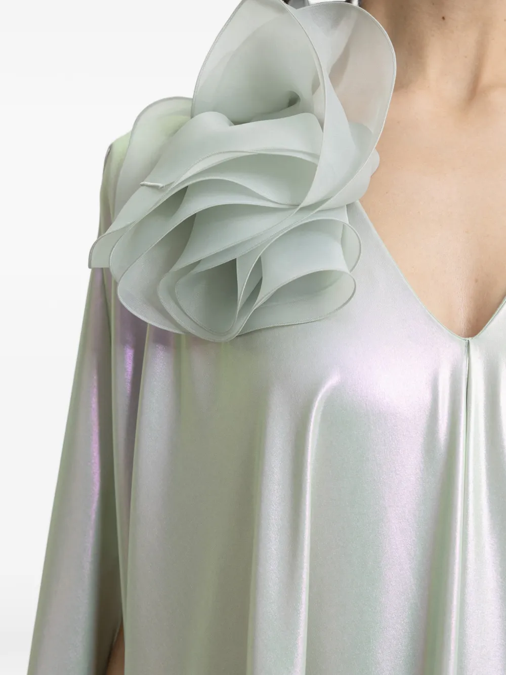 Gemy Maalouf Gedrapeerde maxi-tuniek met bloemenprint en V-hals Groen
