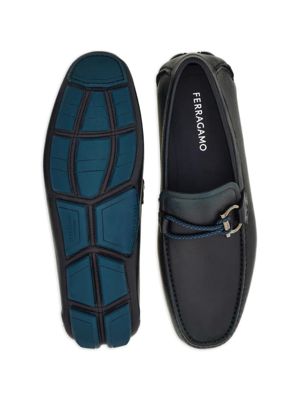 Ferragamo Gancini detail hardware loafers Blauw