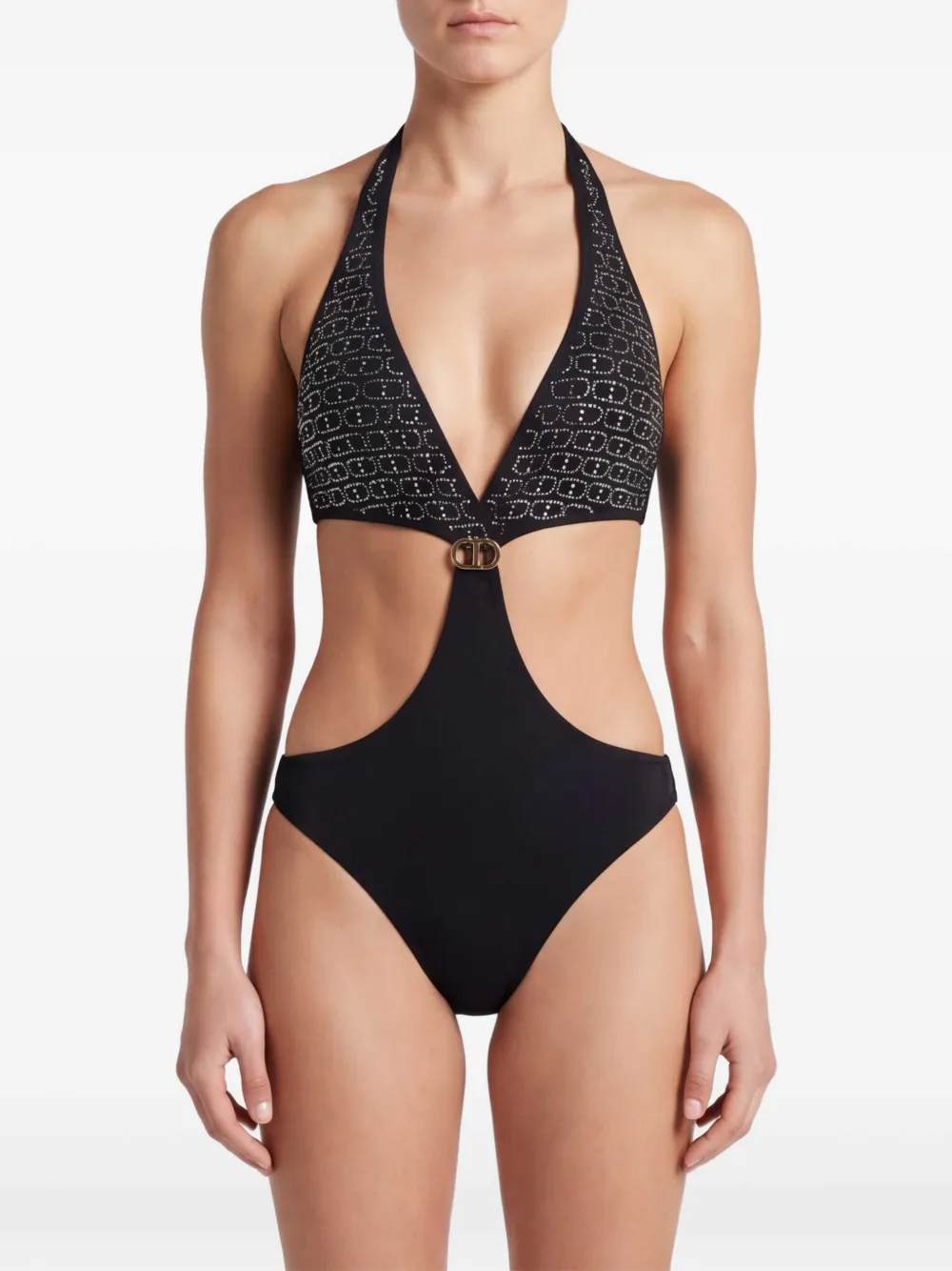 TWINSET Trikini ovalen badpak met stras Zwart
