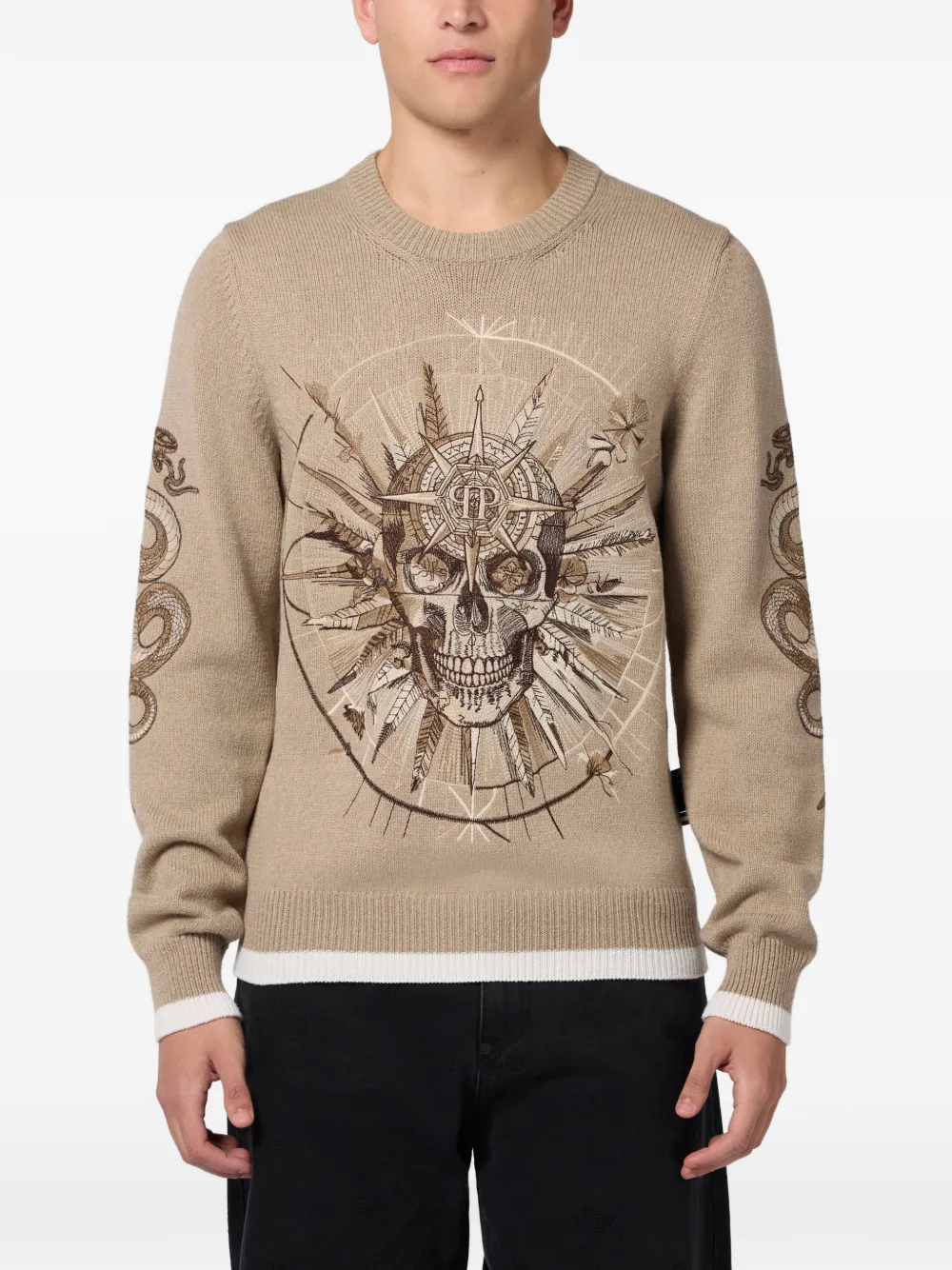  Philipp Plein Skull-print Crew-neck Sweater - Neutrals 
