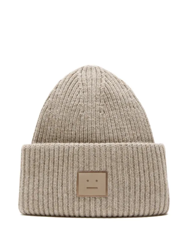 Acne Studios Large Face Logo Beanie - Yak in Neutrals