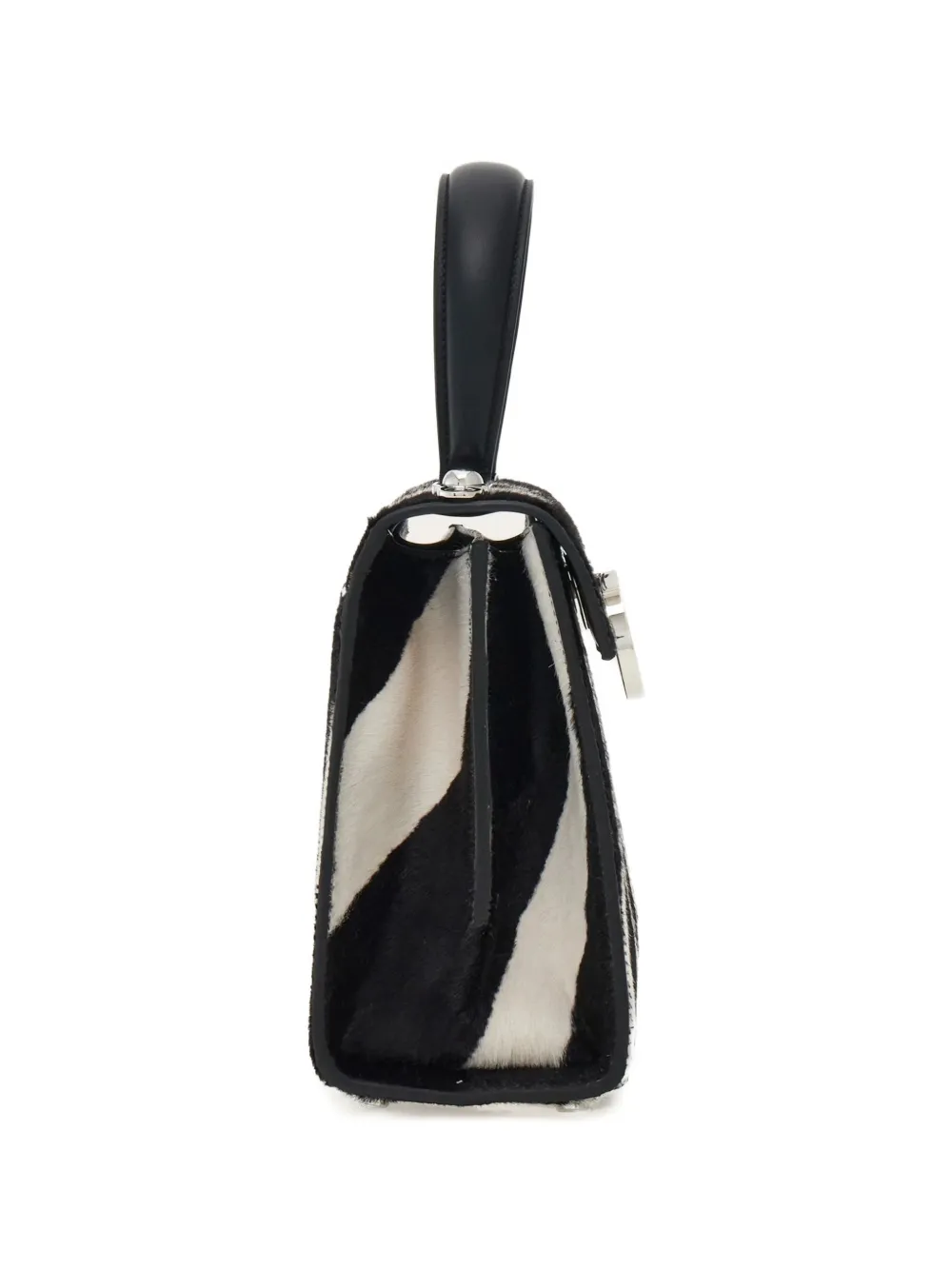 zebra-print top-handle tote bag