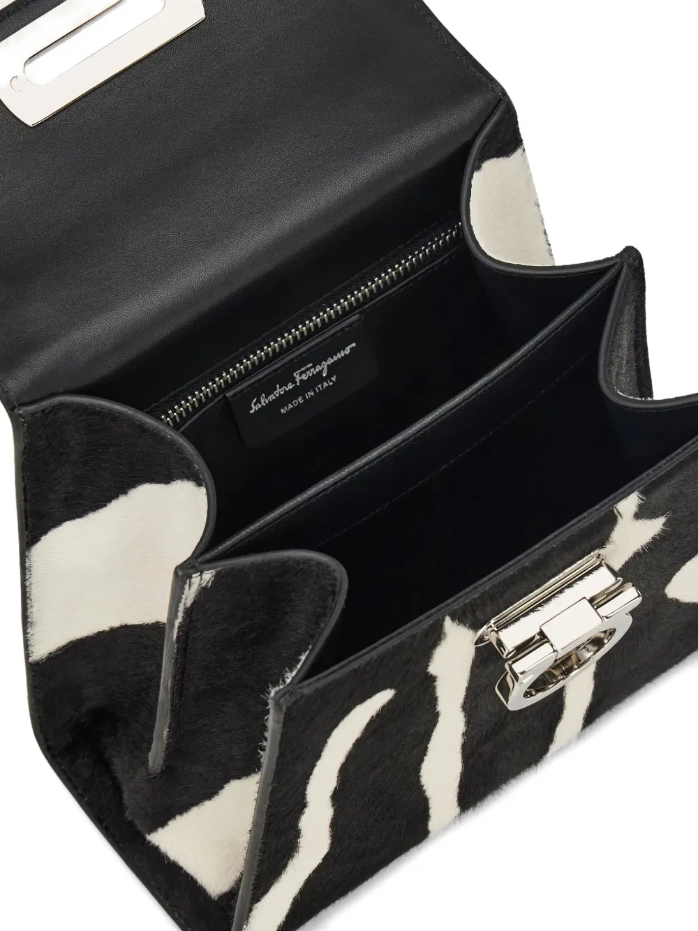 zebra-print top-handle tote bag