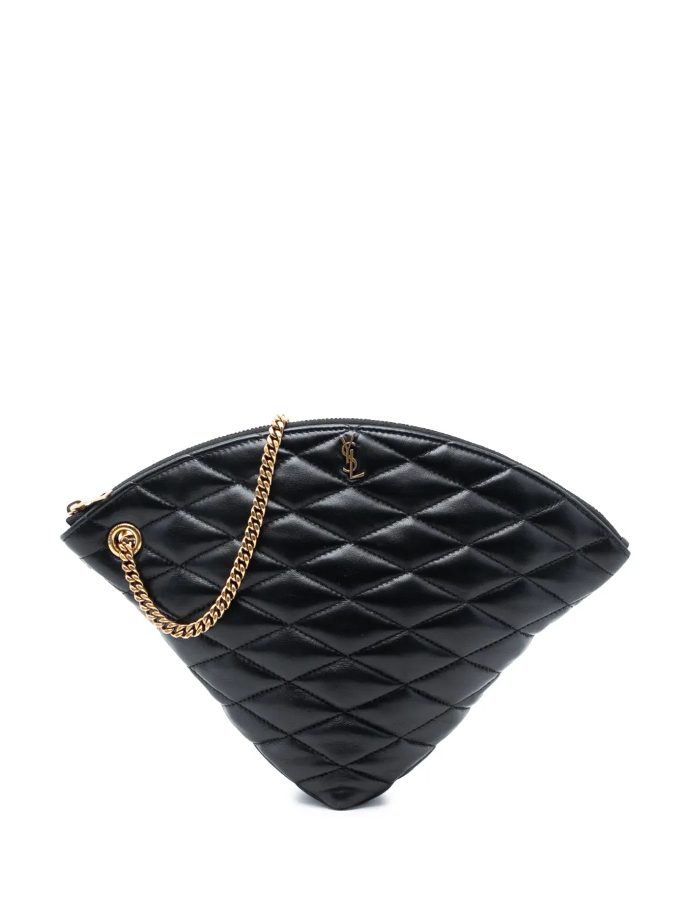 Saint Laurent Pre-Owned 2024 Large Quilted Lambskin Sade Triangle Pouch clutch bag - Nero