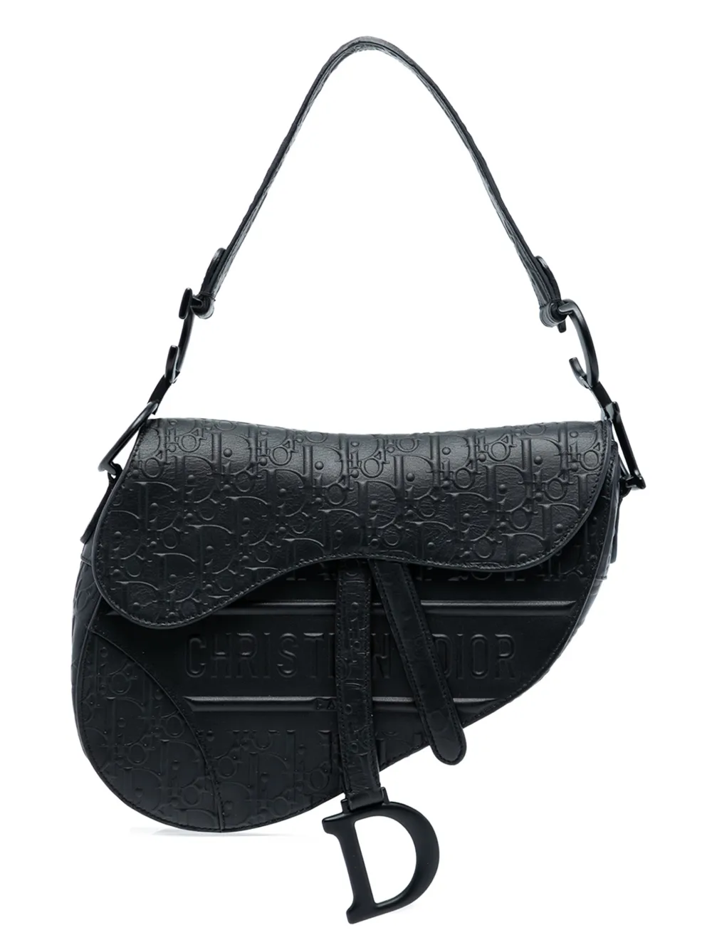 Christian Dior Pre-Owned 2019 Oblique Embossed Calfskin Saddle Bag shoulder bag - Nero