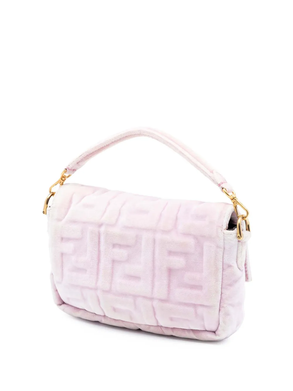  Fendi Pre-owned Borsa A Tracolla Baguette Mini In Velluto Goffrato Con Motivo Zucca 2010-2025 - Rosa 