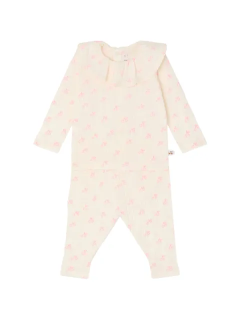 Bonpoint ruffled cherry-pattern trousers set