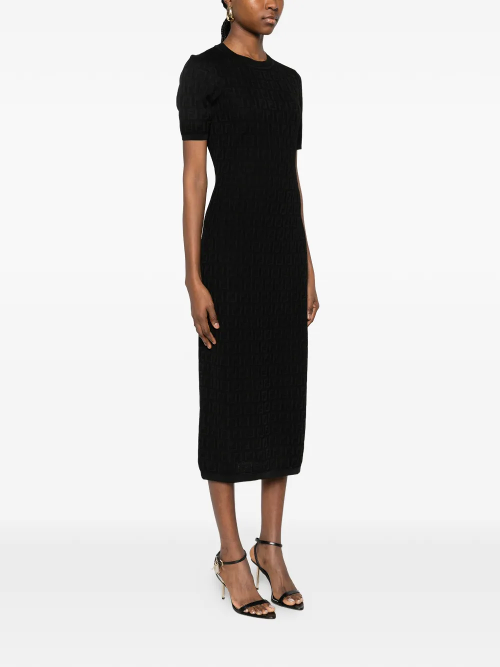  Fendi Jacquard Short-sleeve Midi Dress - Black 
