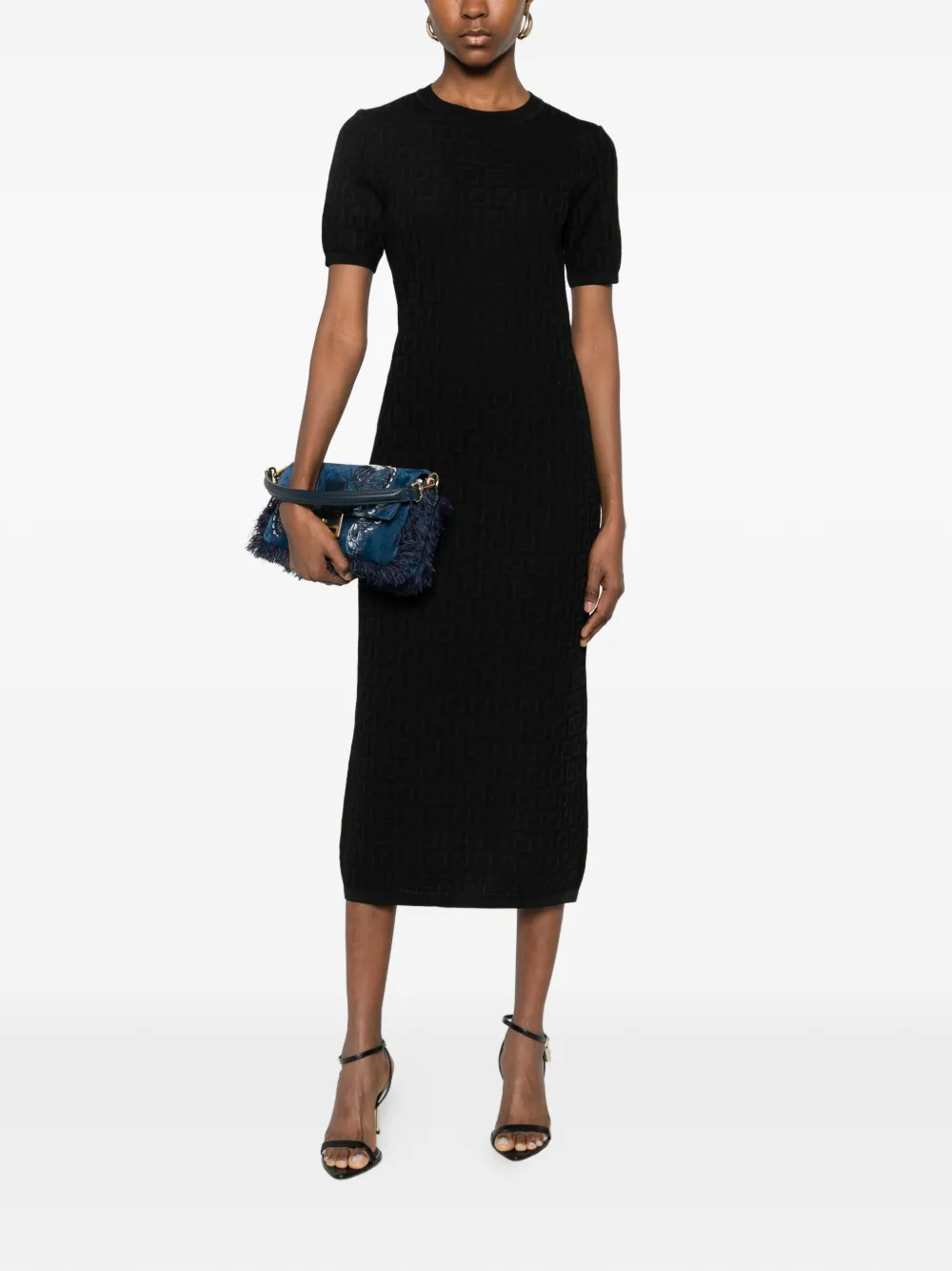  Fendi Jacquard Short-sleeve Midi Dress - Black 