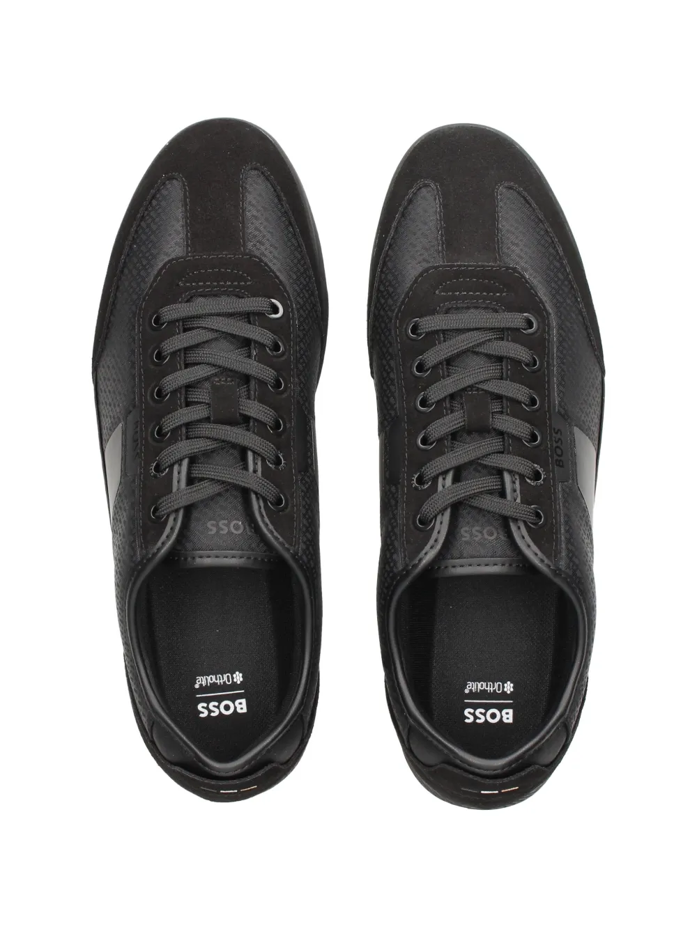 BOSS Leren sneakers met vlakken Zwart