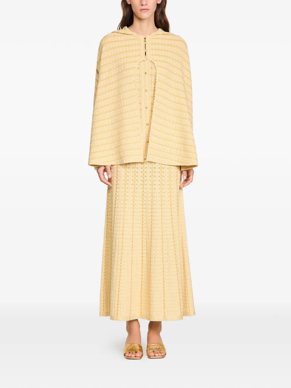  Sandro Rhinestone Hooded Cape - Neutrals 