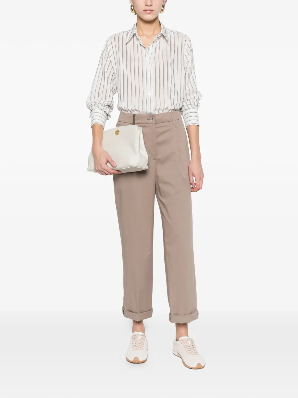 Peserico Geplooide broek met omgeslagen pijpen Beige