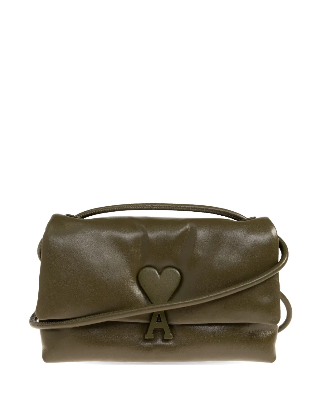 AMI Paris heart logo leather tote bag - Verde