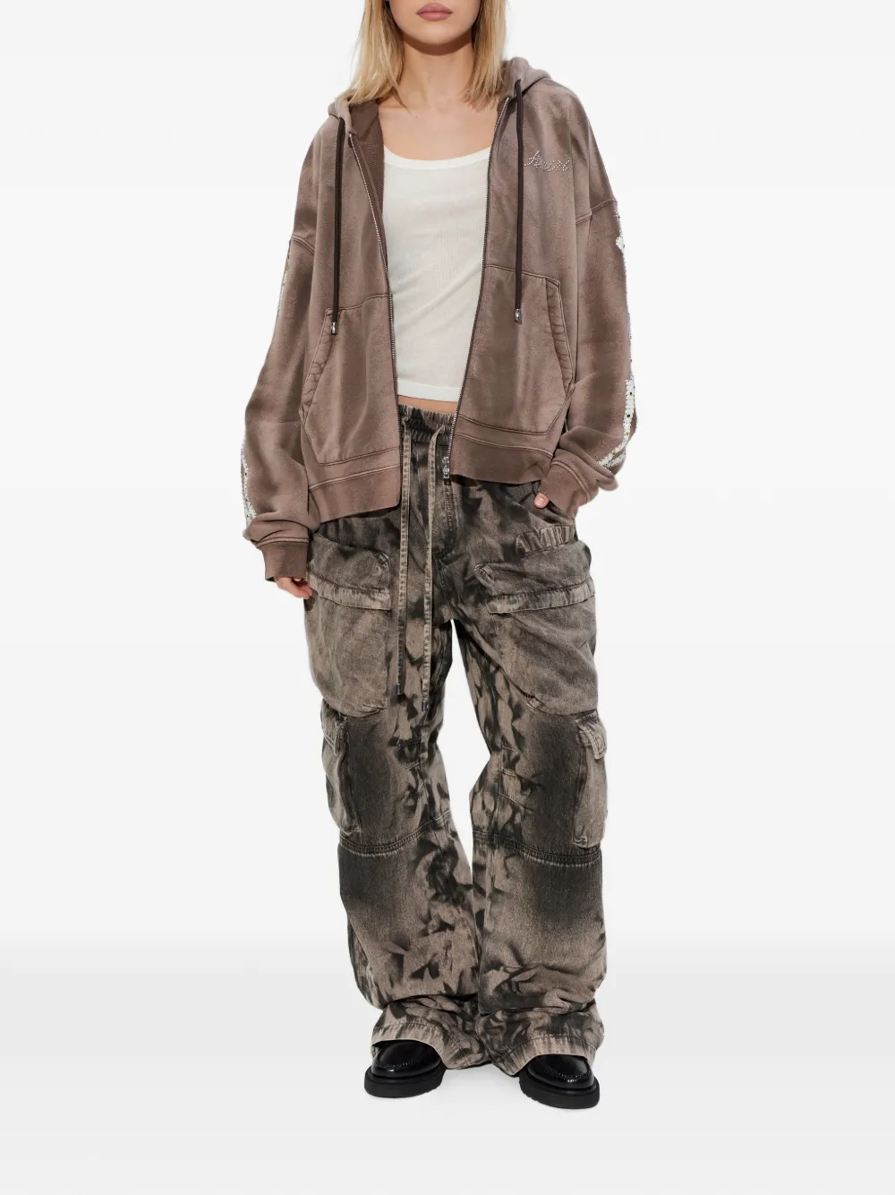  Amiri Embellished Zip-up Sweatshirt - Brown 