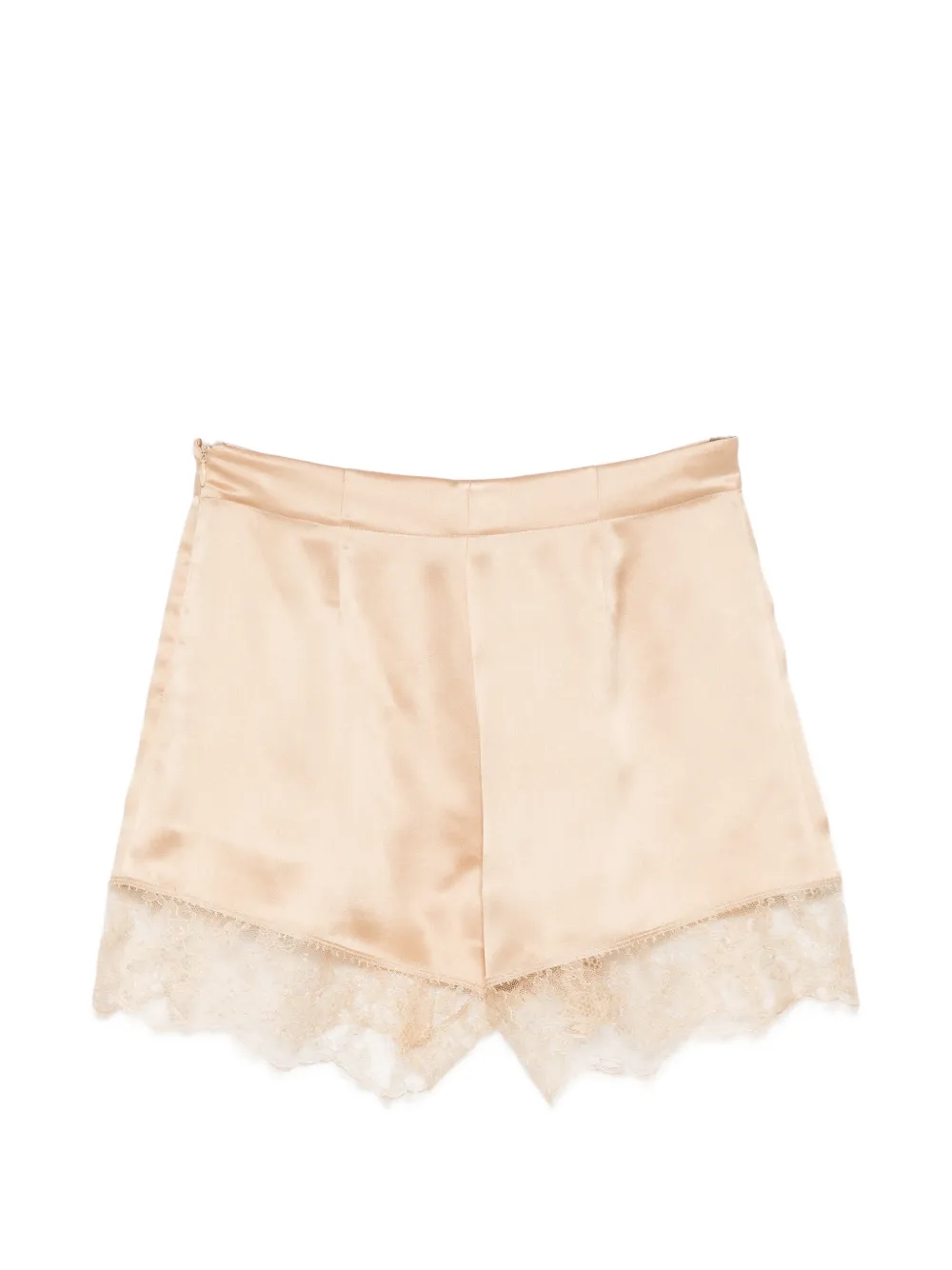 Carine Gilson Zijden pyjamashorts met kanten detail Bruin