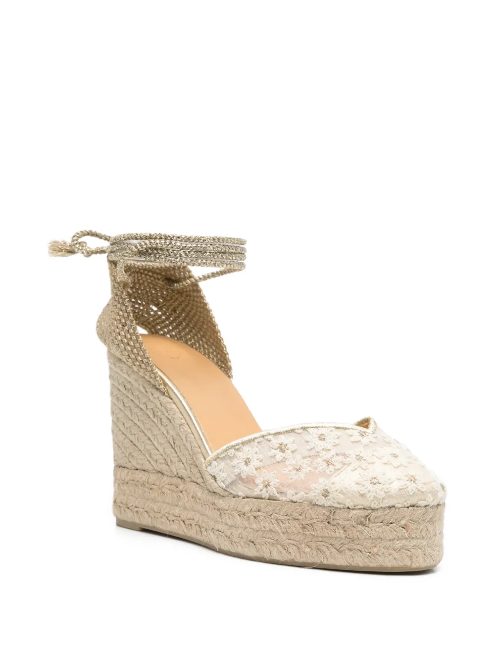 Castañer Sandalen met sleehak en bloemenkant Wit