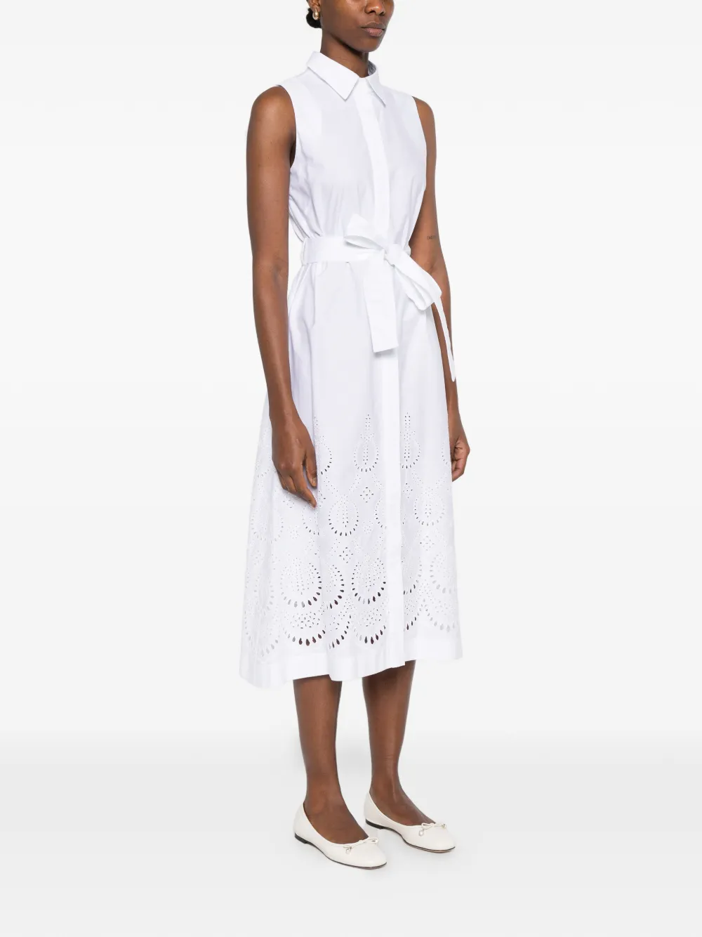  P.a.r.o.s.h. Belt Eyelet Midi Dress - White 