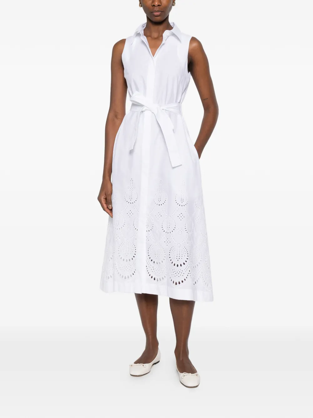  P.a.r.o.s.h. Belt Eyelet Midi Dress - White 