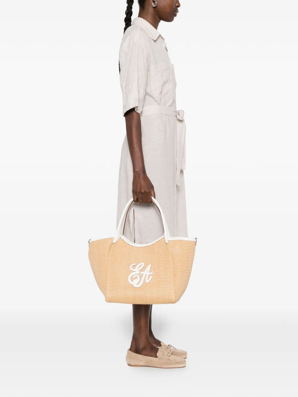 Emporio Armani Medium geweven shopper Beige