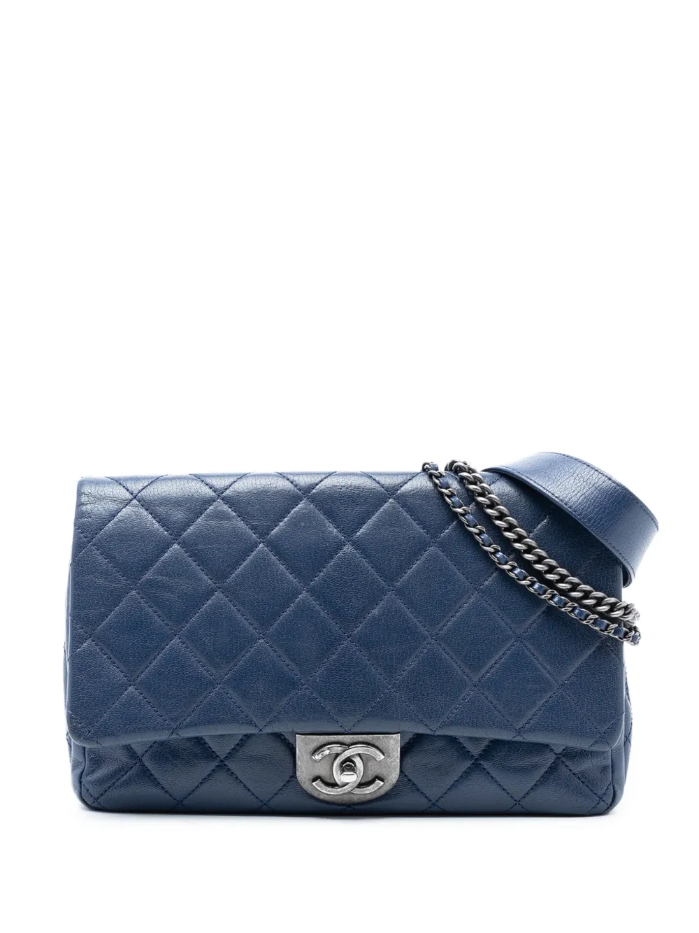 CHANEL Pre-Owned Borsa a tracolla grande in pelle di capra trapuntata con catena e tracolla 2015-2016 - Blu