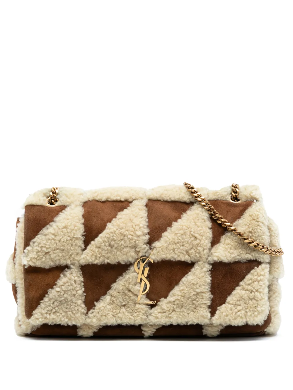 Saint Laurent Pre-Owned 2022 Medium Suede and Shearling Patchwork Jamie shoulder bag - Marrone