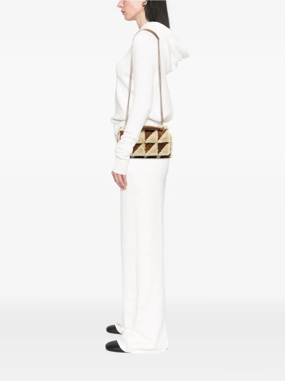  Saint Laurent Pre-owned Borsa A Spalla Jamie Media In Pelle Scamosciata E Shearling Con Design Patchwork 2022 - Marrone 