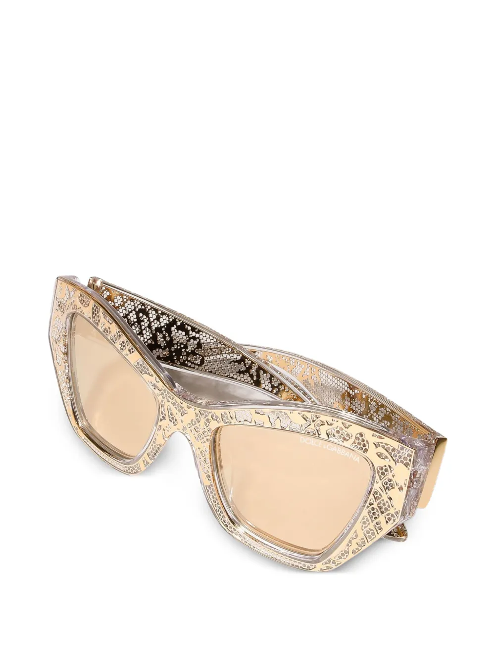 Dolce & Gabbana Eyewear Zonnebril met cat-eye montuur en DG-kanten patroon Goud