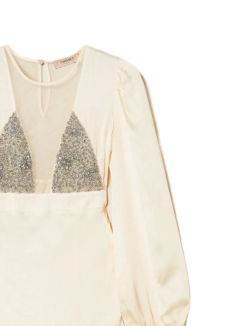 TWINSET Jurk met ballonmouwen en mesh vlak Beige