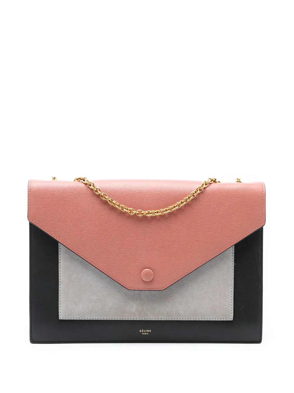 Celine Pre-Owned 2015 Tricolor Leather and Suede Pocket Envelope Wallet on Chain crossbody bag - Nero