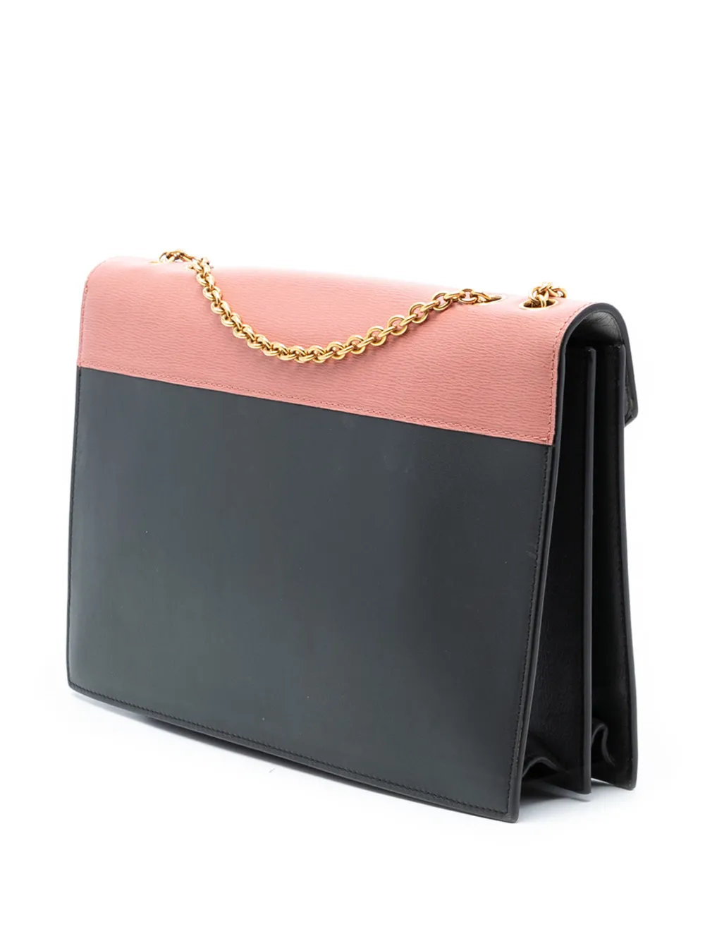  Celine Pre-owned 2015 Tricolor Leather And Suede Pocket Envelope Wallet On Chain Crossbody Bag - Black 