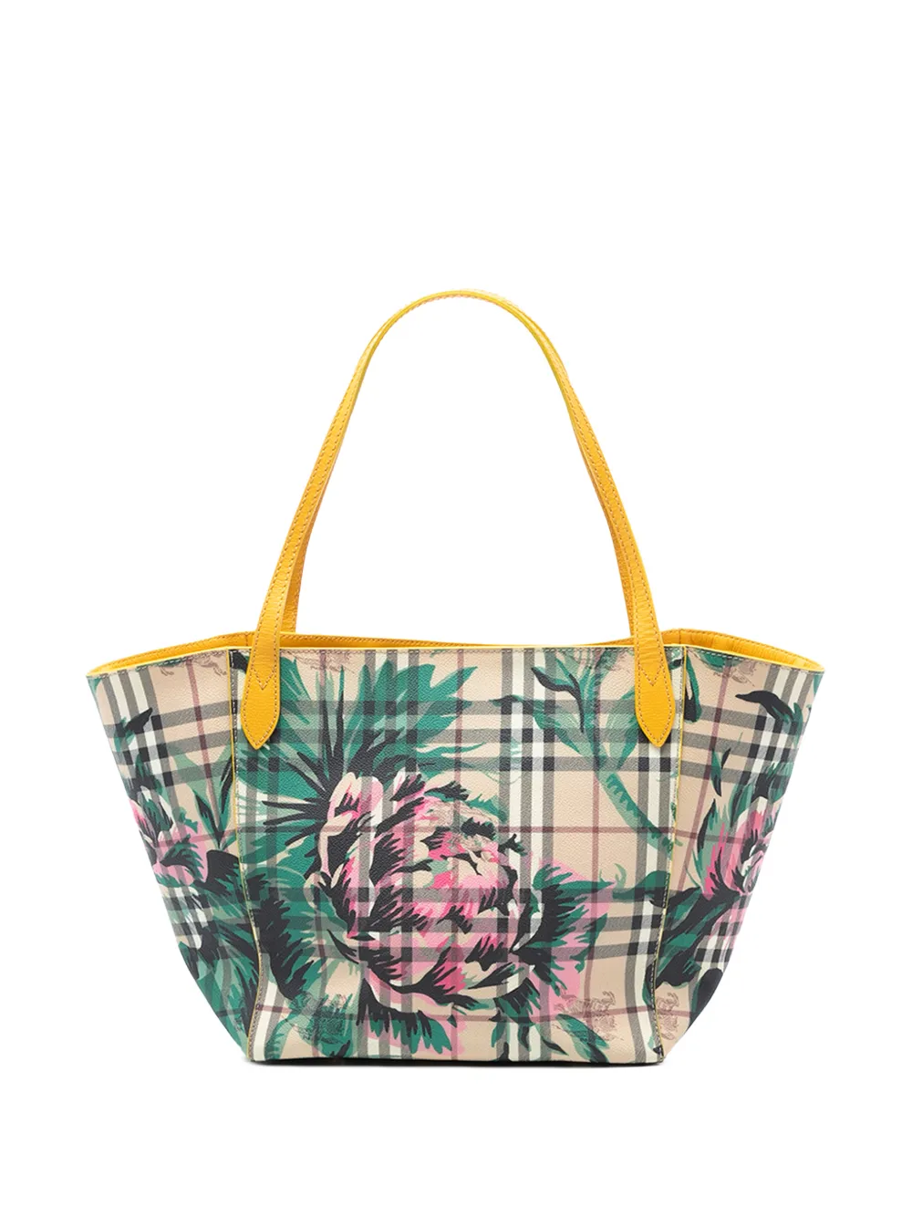 Burberry Pre-Owned 2000-2017 Small Haymarket Check Floral Print Coated Canvas Canterbury tote bag - Braun