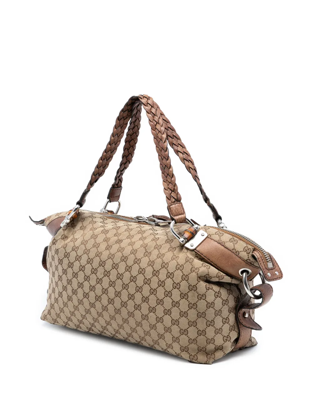  Gucci Pre-owned 2016-2025 Medium Gg Canvas Bamboo Bar Tote Bag - Brown 