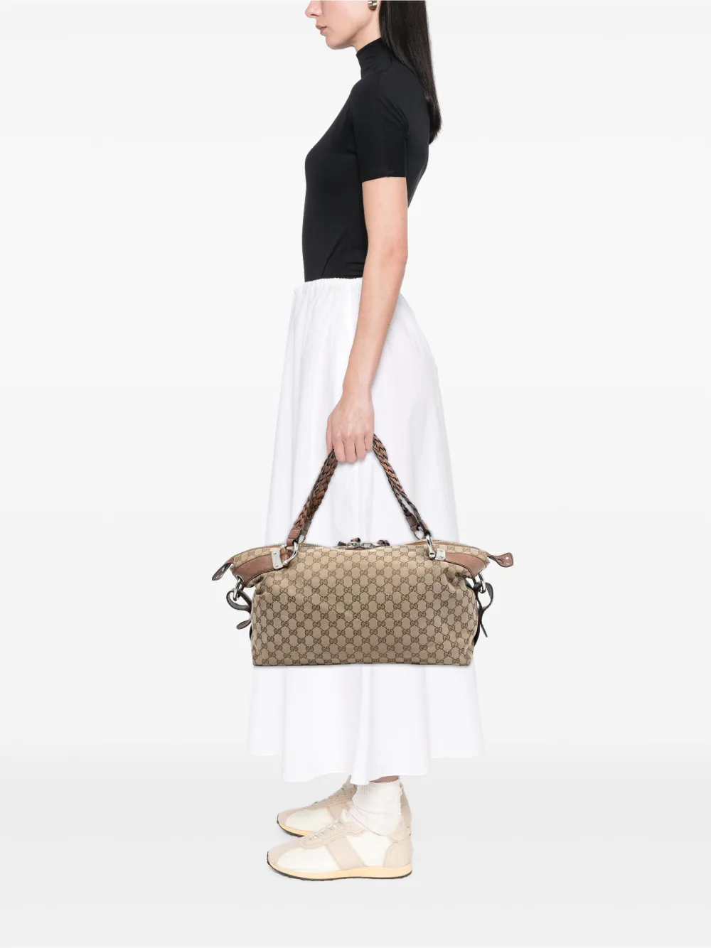  Gucci Pre-owned 2016-2025 Medium Gg Canvas Bamboo Bar Tote Bag - Brown 