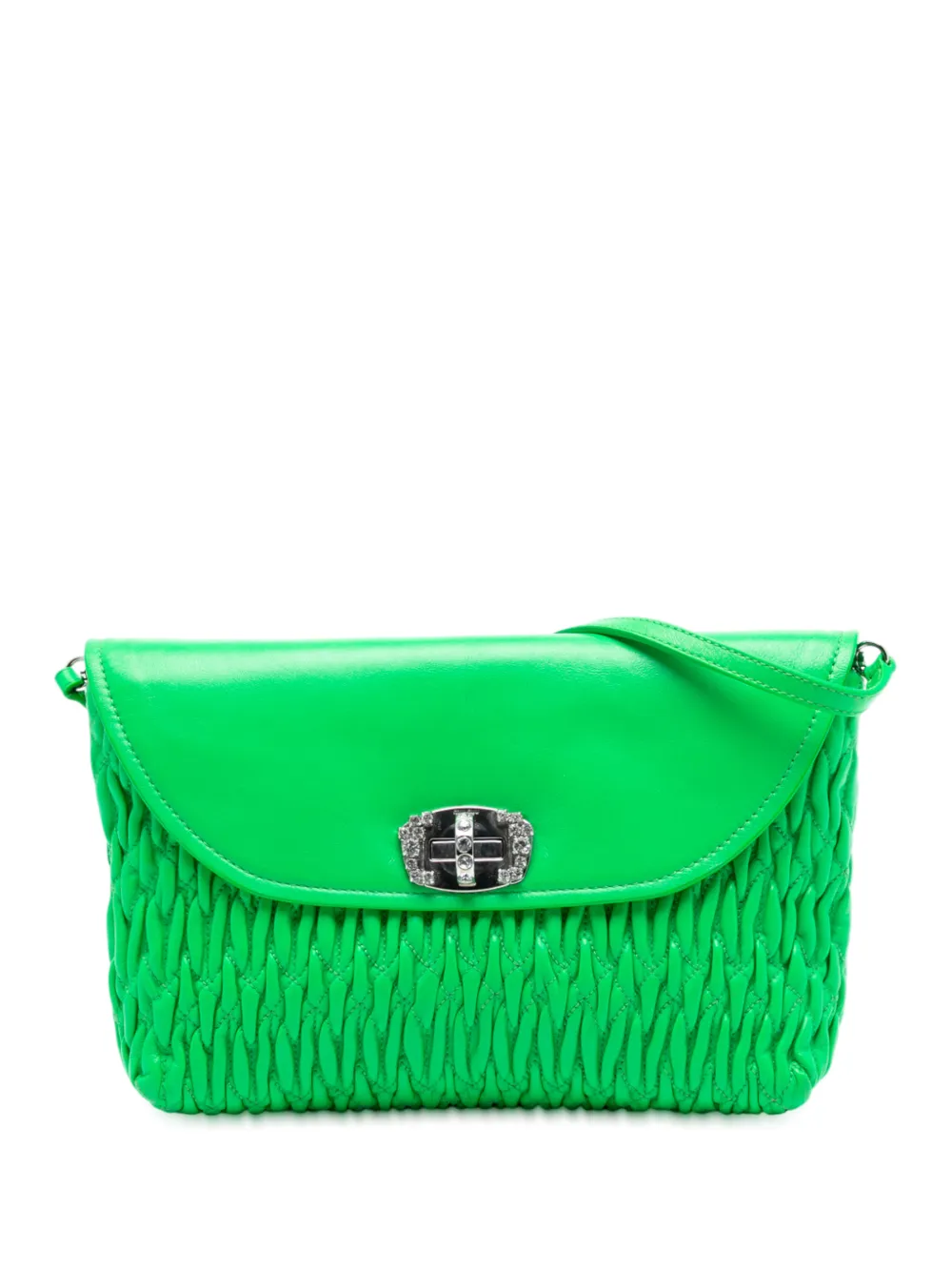 Miu Miu Pre-Owned 2010-2025 Matelasse Leather Crystal Flap shoulder bag - Verde