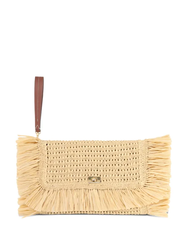 Anya Hindmarch Fringed Clutch Bag in Neutrals