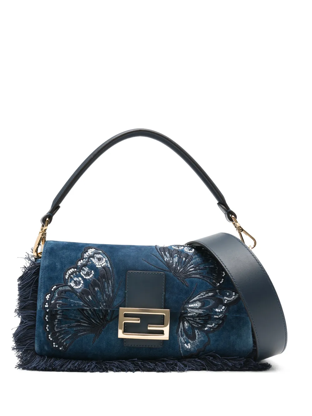 FENDI Borsa tote Baguette con dettaglio farfalle e frange - Blu