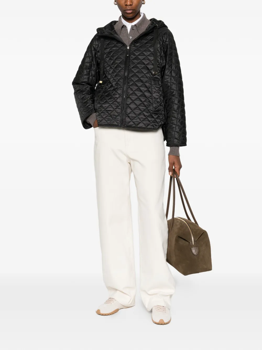  Max Mara Quilted Hooded Jacket - Black 