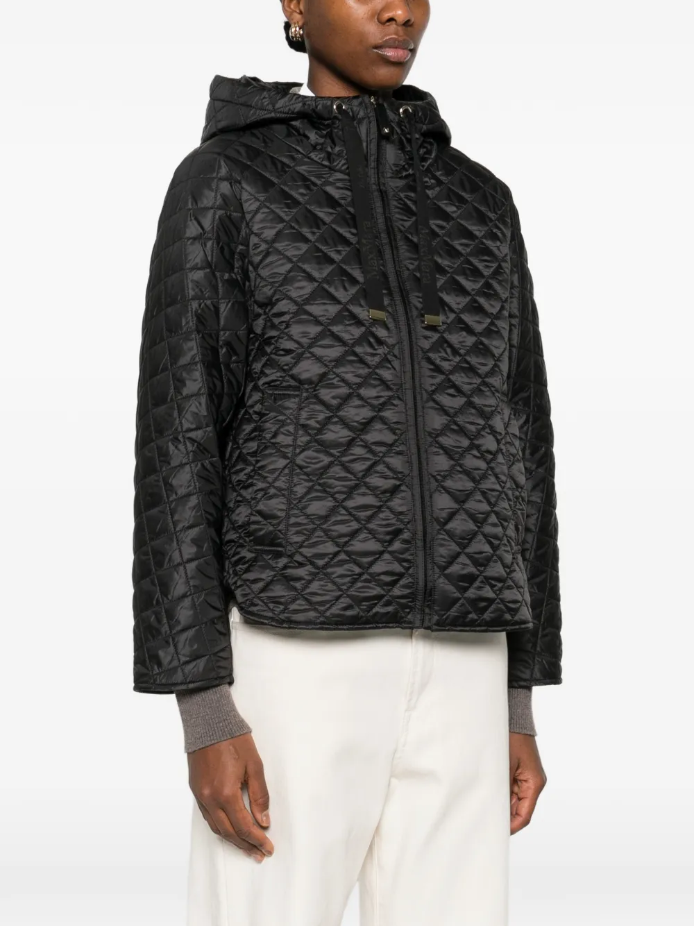  Max Mara Quilted Hooded Jacket - Black 