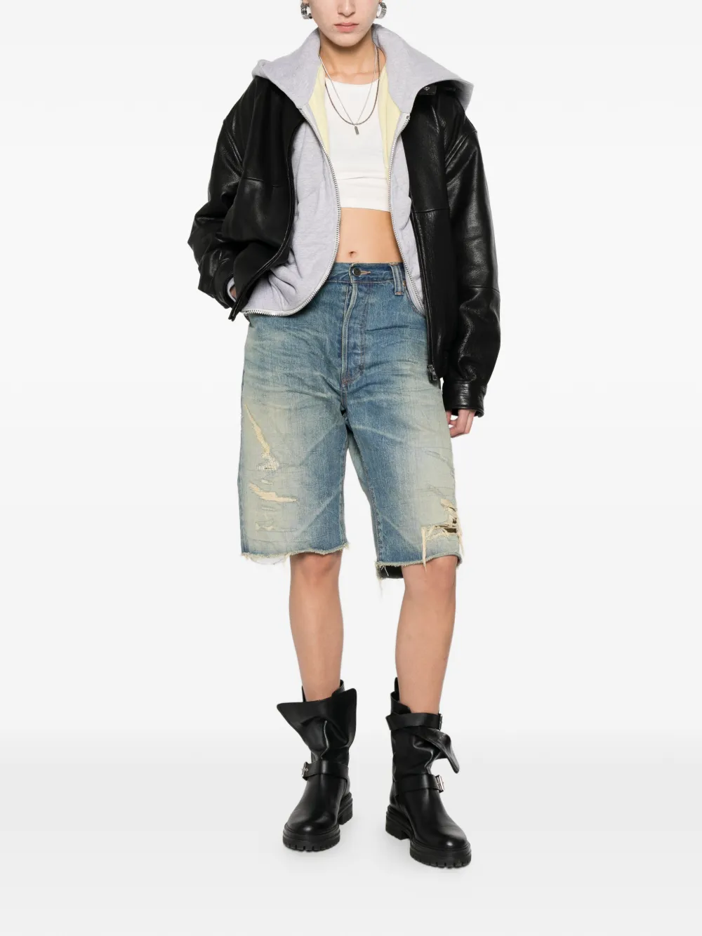  Mastercraft Union Distressed Frayed Denim Shorts - Blue 