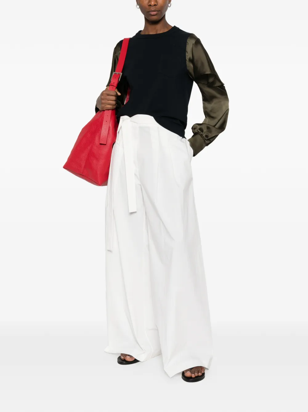  Sacai Ruffled Long-sleeve Blouse - Blue 