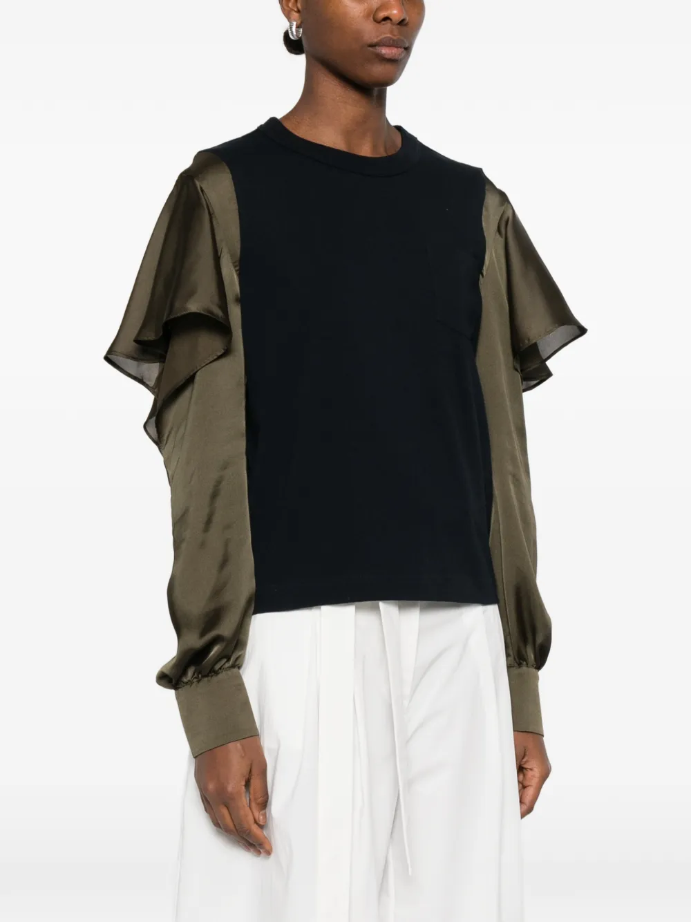  Sacai Ruffled Long-sleeve Blouse - Blue 