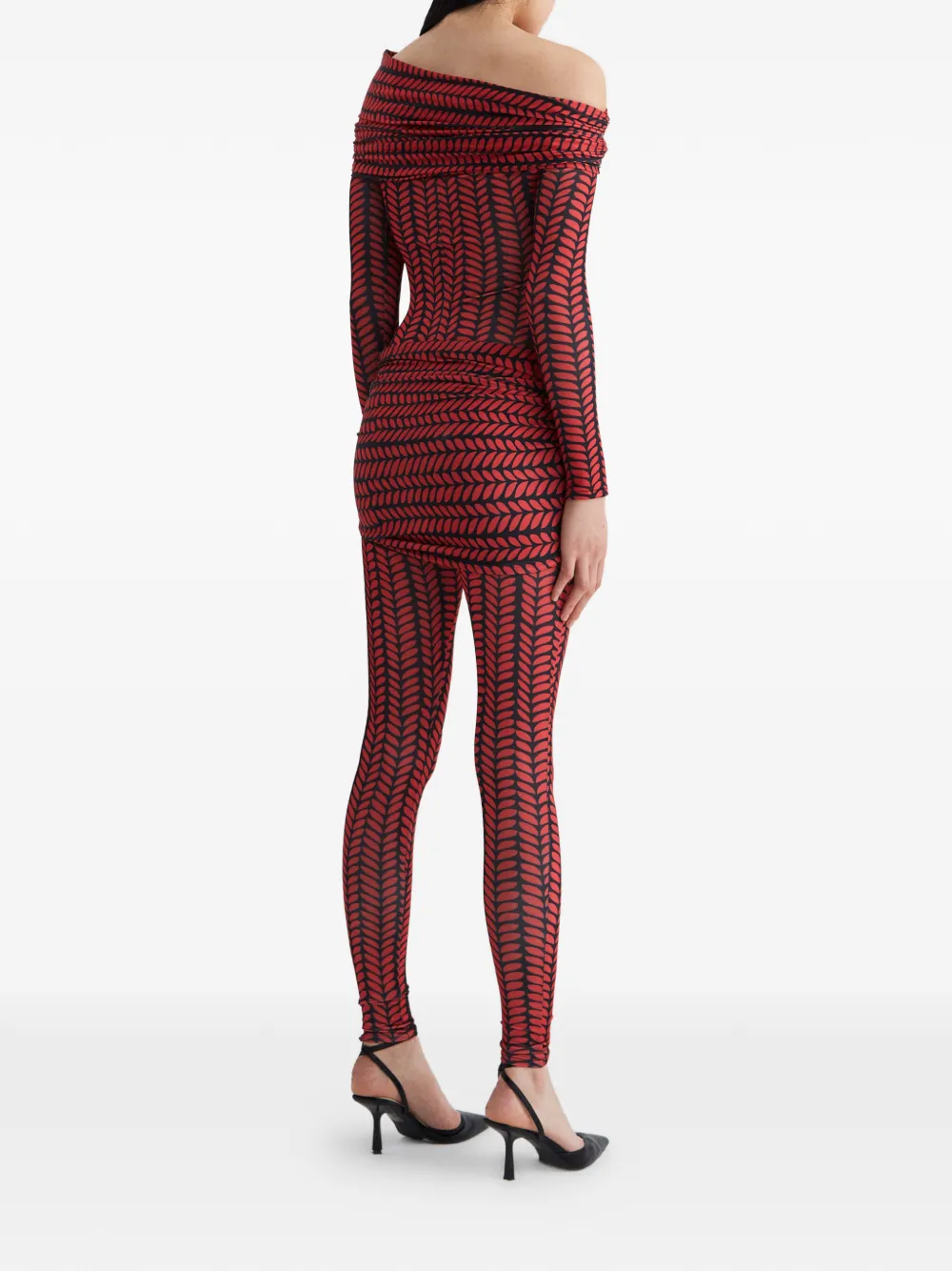  Atu Body Couture Ruched Printed Jumpsuit - Red 