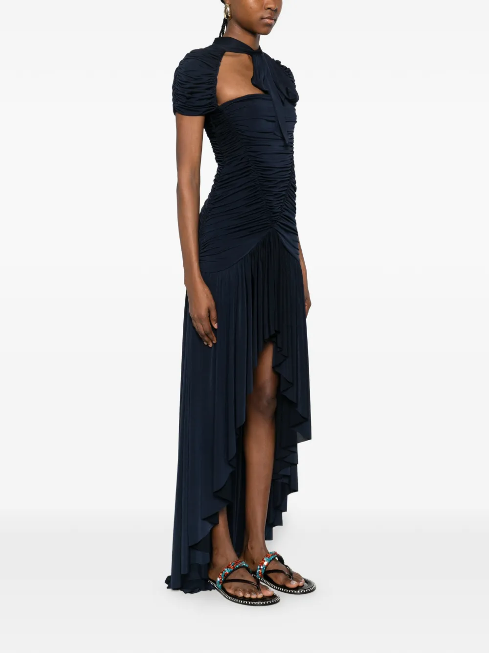  Siedres Roxy Cut-out Ruched Asymmetric Dress - Blue 