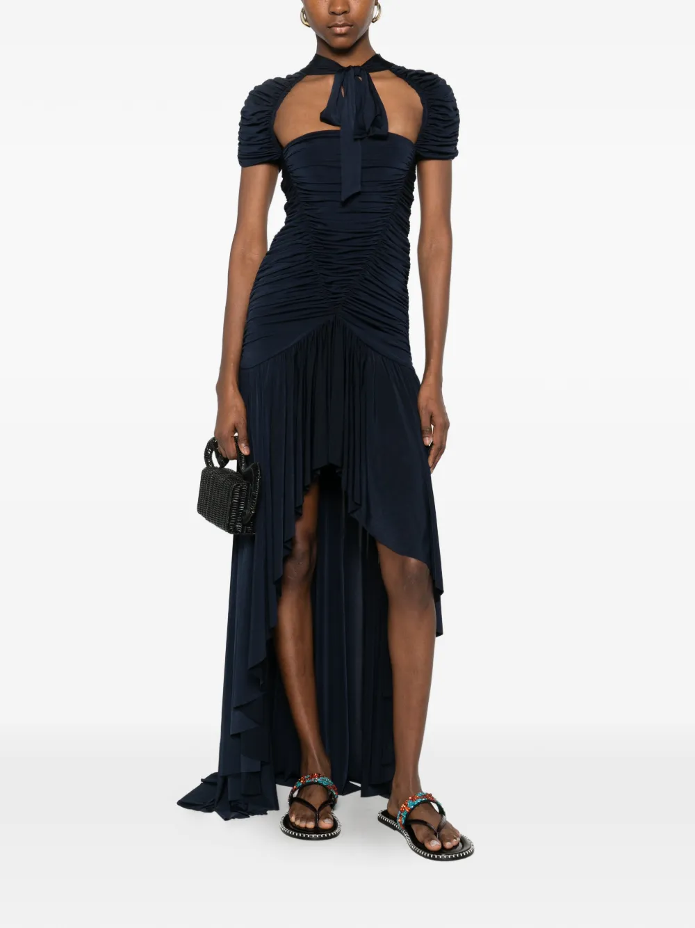  Siedres Roxy Cut-out Ruched Asymmetric Dress - Blue 