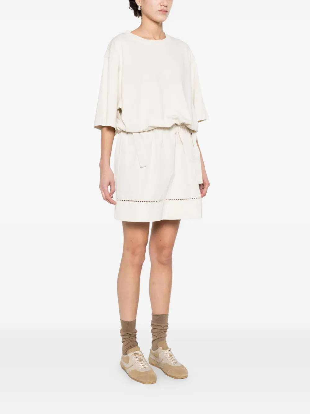  Moncler Drawstring Perforated Mini Dress - Neutrals 