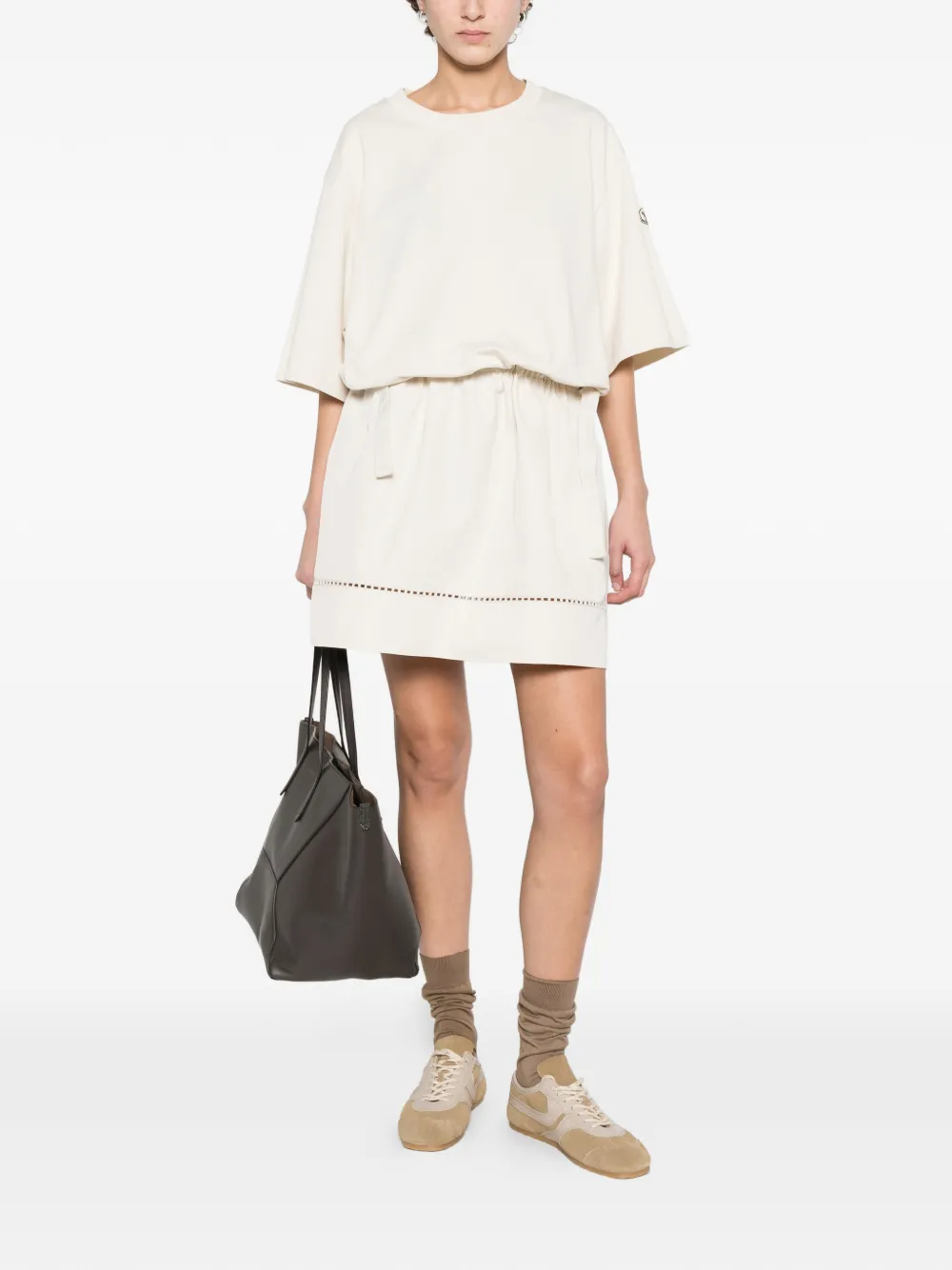  Moncler Drawstring Perforated Mini Dress - Neutrals 